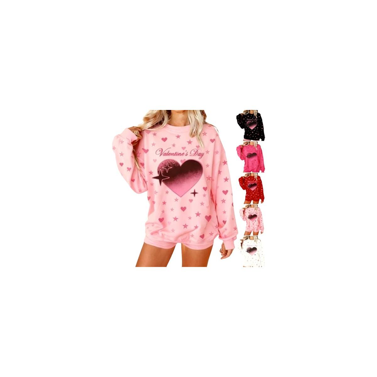 Valentines Sweatshirt for Women Long Sleeve Heart Print Pullover Cute Graphic Shirts Spring Valentine's Tops