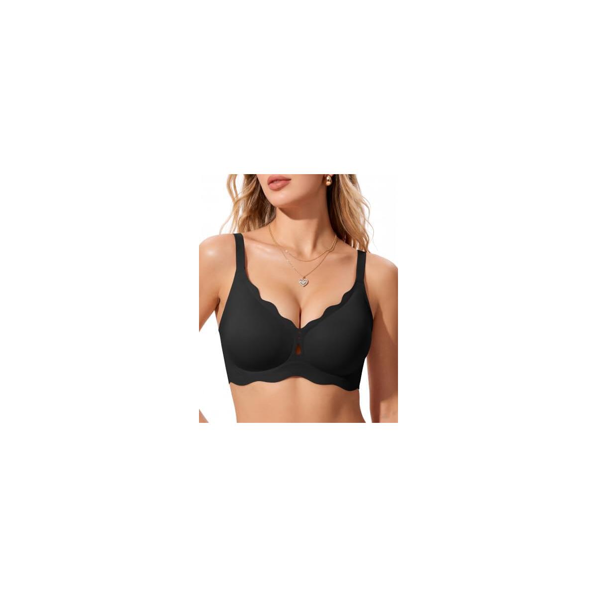 Jelly Bras for Women Breathable Wireless Bra Scalloped No Underwire Bra | Supportive Wireless Bra Comfortable Full Coverage Womens Bras Seamless Back Smoothing Bra Everyday Tshirt Bralette