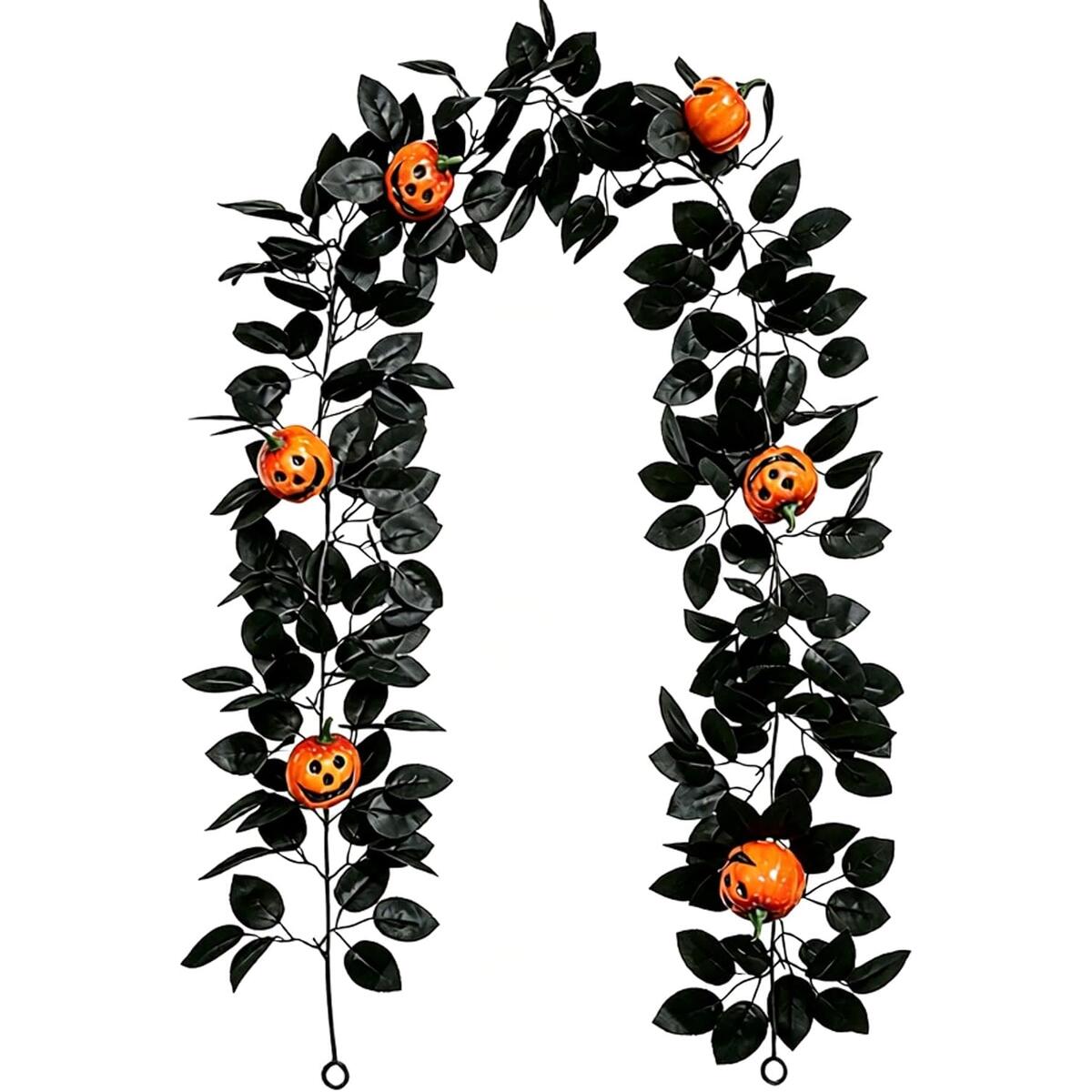 Halloween Pumpkin Garland with Black Leaves 1.75m