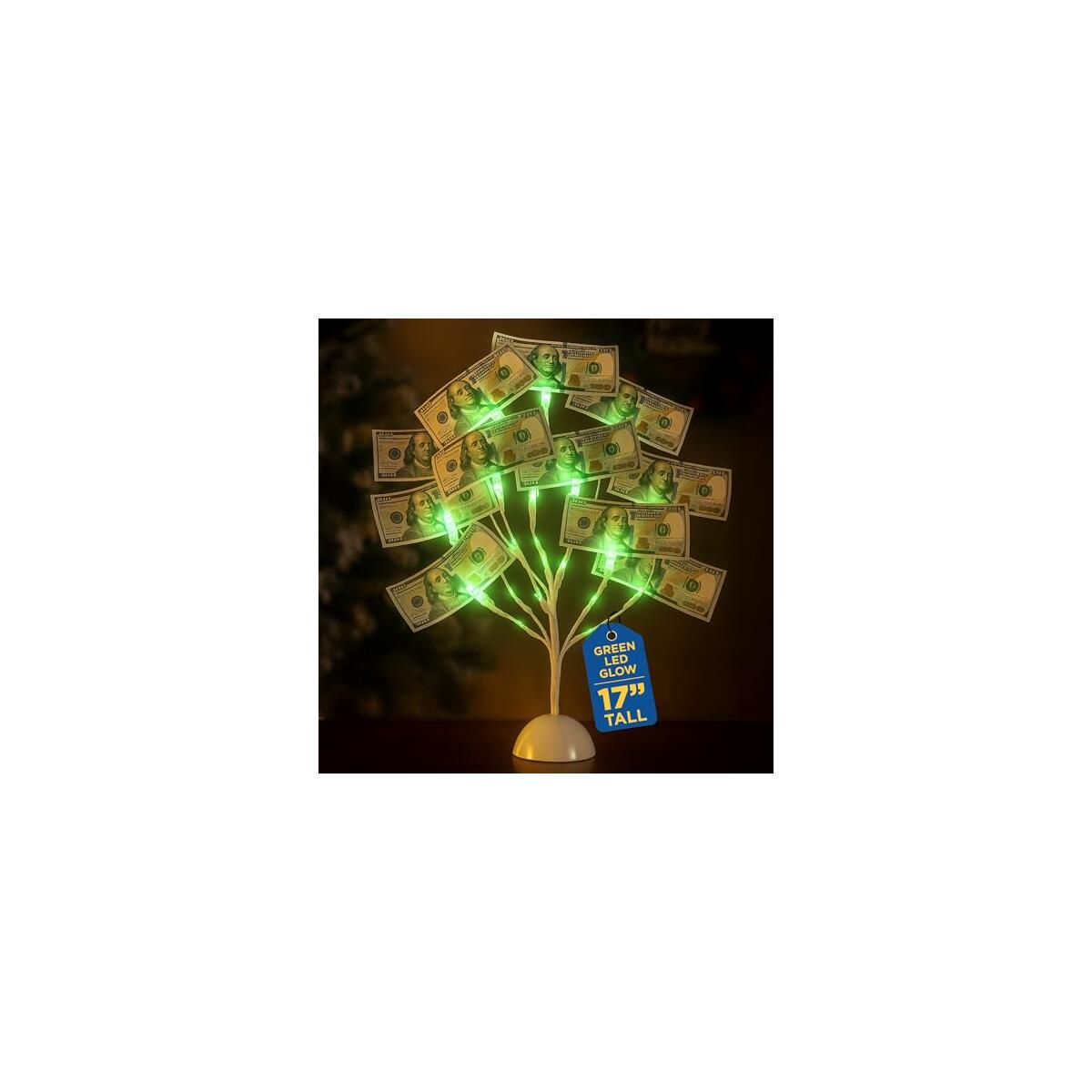 Money Tree Gift Card Holder with 10 Clips & LED Lighted Tips - White Money Tree Gift Holder for Cash - Ideal Present for Wedding, Birthday, Easter & Christmas - Photo & Gift Card Tree