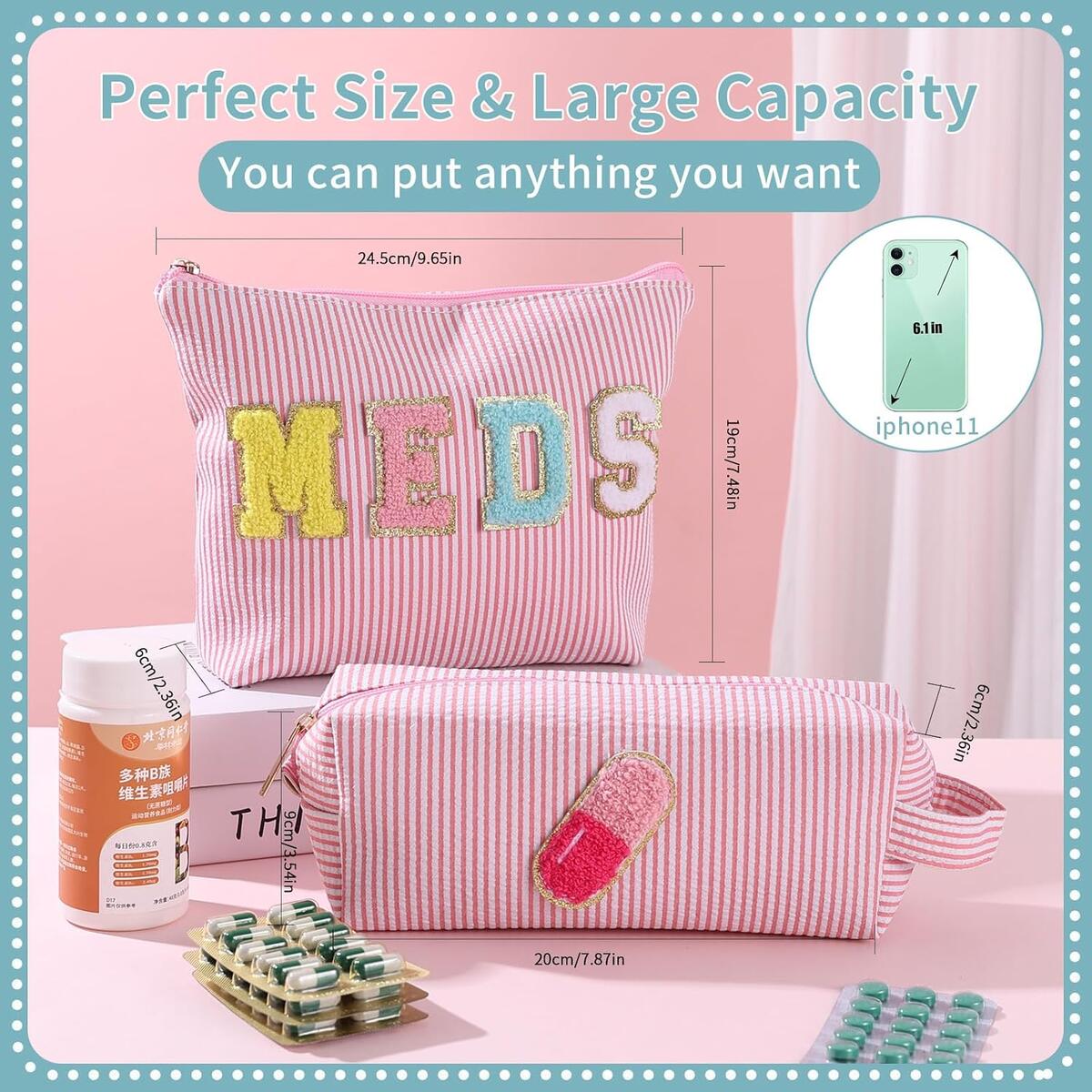 Medicine travel bag, Waterproof Nylon PVC, Embroidered Mesh Compartment, Anti-Splash Clean Surface, Clear Travel Bags for Toiletries (2 Piece Set Medicine Travel Bag)