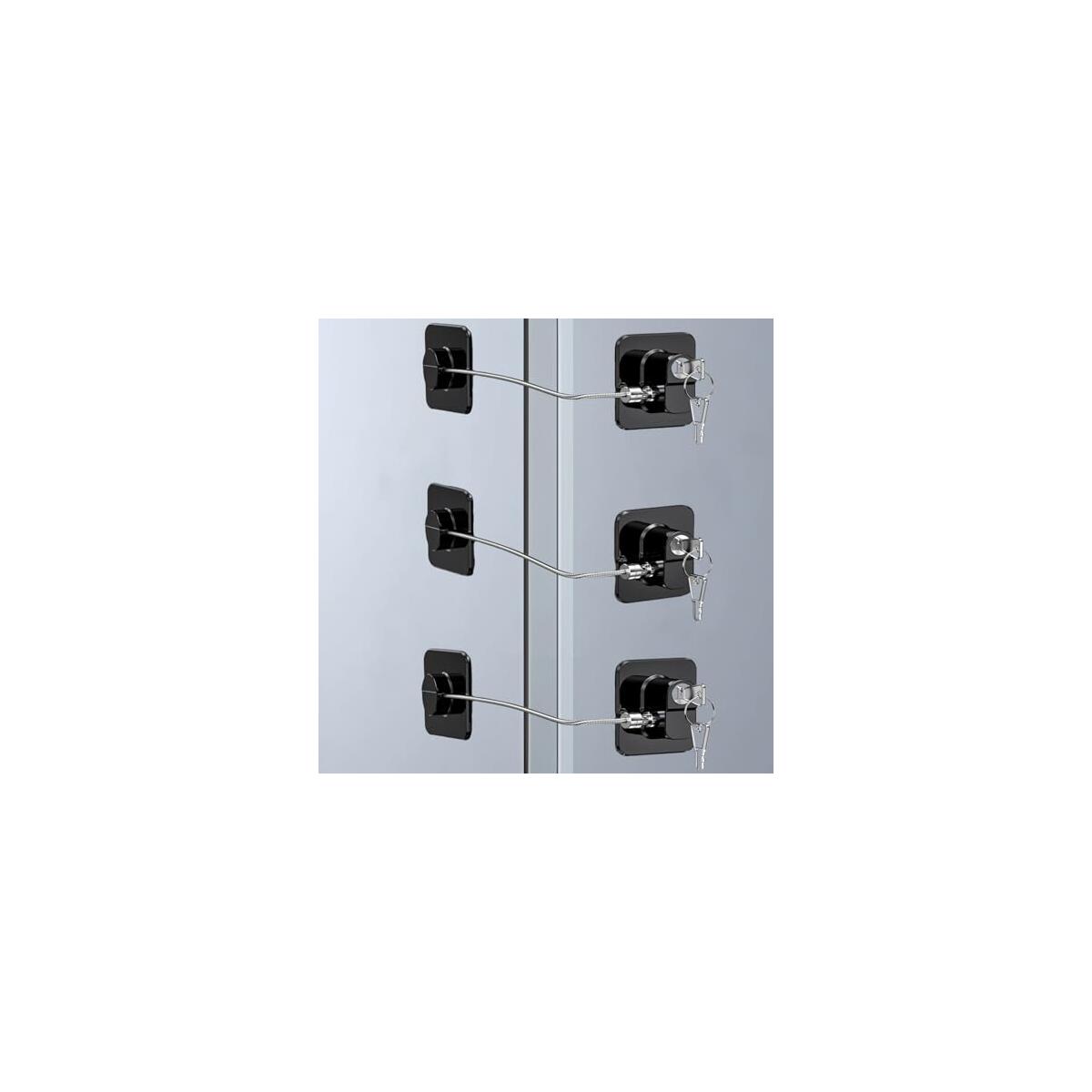 Refrigerator Lock with Key- Heavy Duty Combination Fridge Lock, Child/Baby Proofing Tool for Cabinets, Closets, Drawers, Window and More, Easy Install and Use (Black-3 Pack)