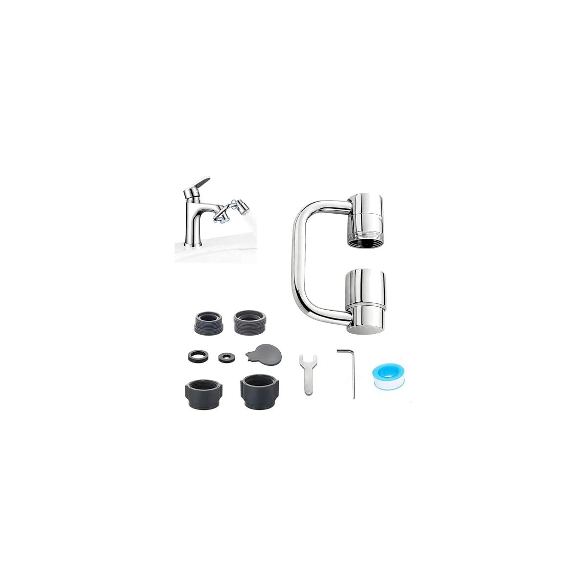 Faucet Extender for Bathroom Sink, Dual Modes Bubble Stream & High Pressure Spray, 1440&deg; Rotation 4 Connector Foldable Design, Fits Most Faucets for Kitchen Bathroom Sink, Splash Proof Water Saving