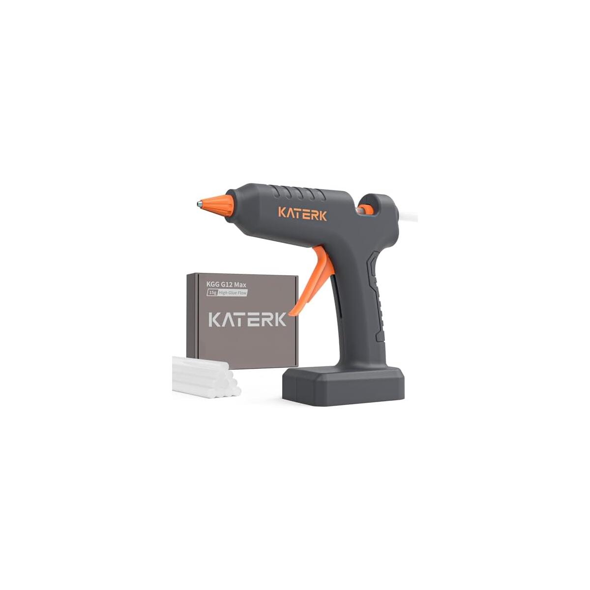 Katerk 12V Full Size Cordless Hot Glue Gun, Drip-Free Fast Heating Rechargeable and Heavy Duty Battery Operated Glue Gun and Sticks Sets 11mm x10 for Crafts DIY, Repair, Gift