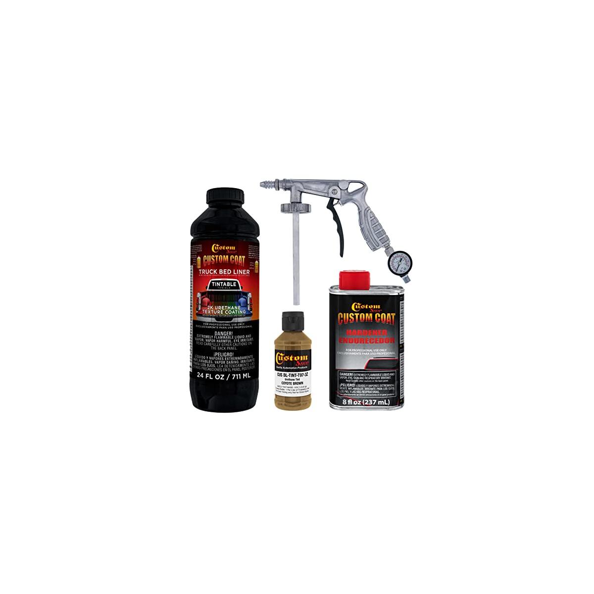 Custom Coat Federal Standard Color # 25010 Coyote Brown T97 Urethane Spray-On Truck Bed Liner, 1 Quart Kit with Spray Gun and Regulator - Durable Textured Protective Coating - Easy Mix Car Auto