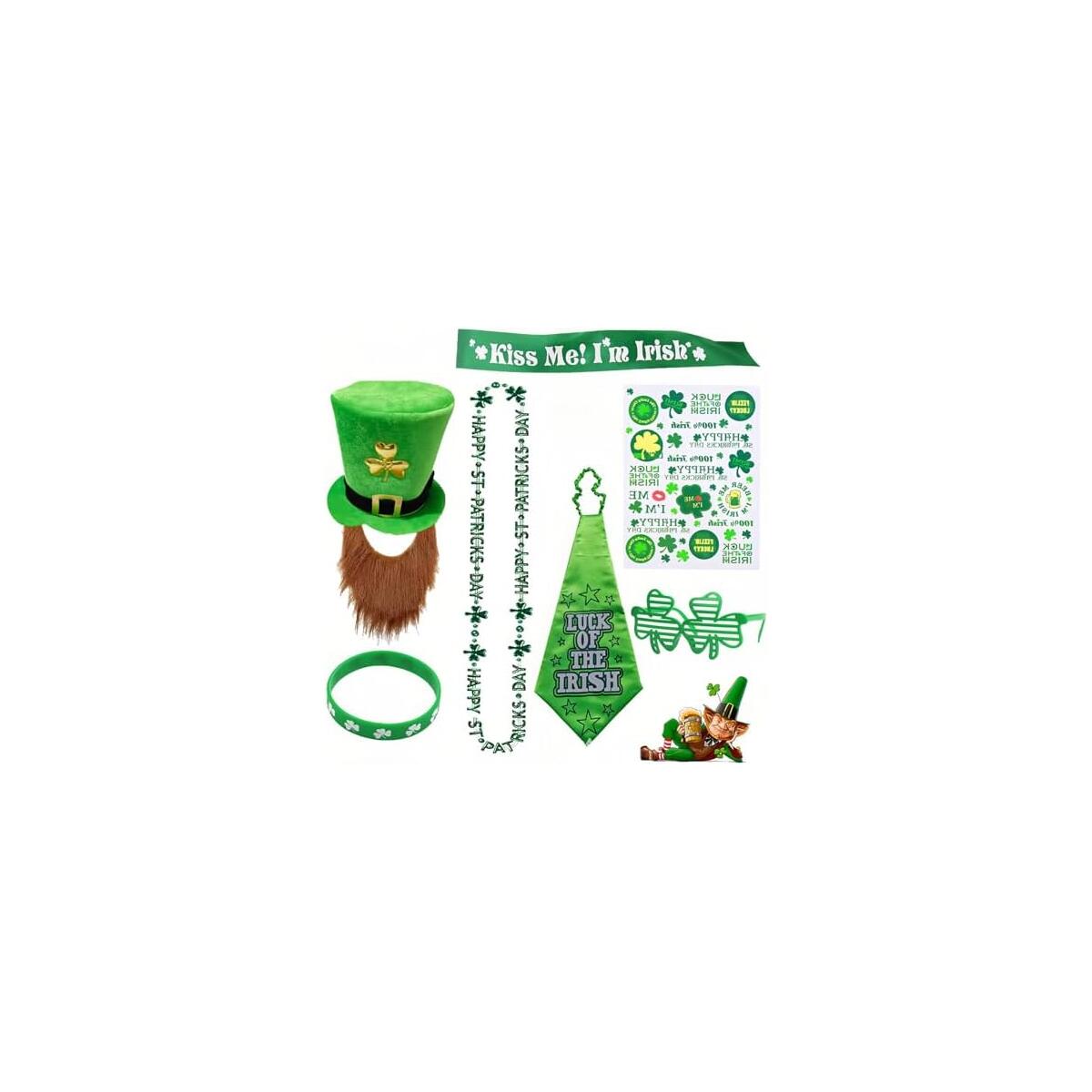 St Patricks Day 7Pcs Set St.Patricks Day Decorations Custom Set Accessories for St Patrick's Day Celebration Party Green Shamrock Theme Ideal Decor Accessories for Festive