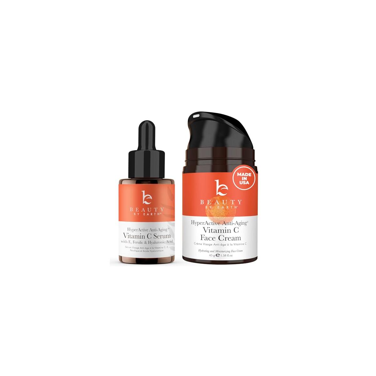 Beauty by Earth Vitamin C Face Cream and Serum - USA Made with Organic & Natural Ingredients