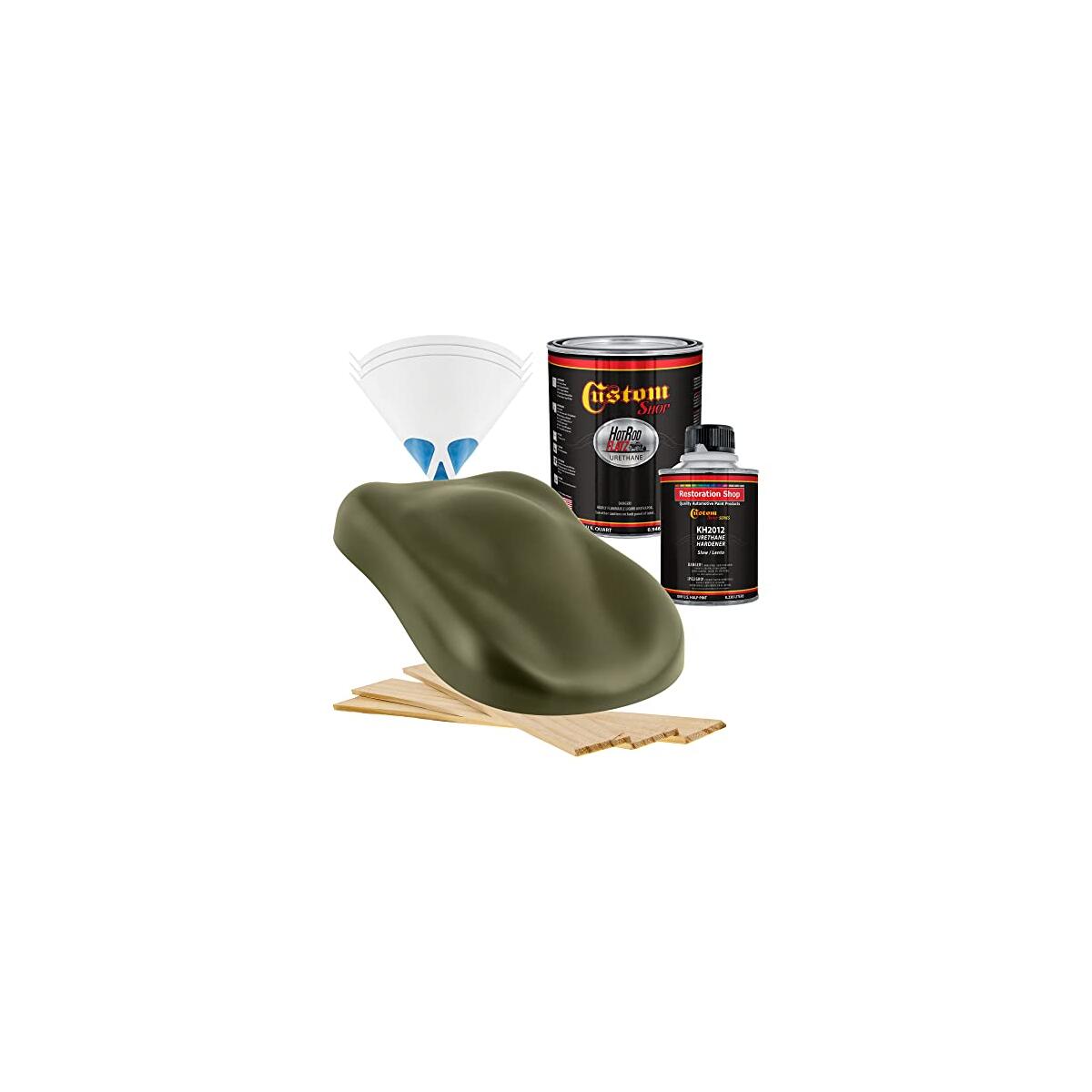 Custom Shop - Olive Drab Green - Hot Rod Flatz Flat Matte Satin Urethane Auto Paint - Complete Quart Paint Kit - Professional Low Sheen Automotive, Car Truck Coating, 4:1 Mix Ratio