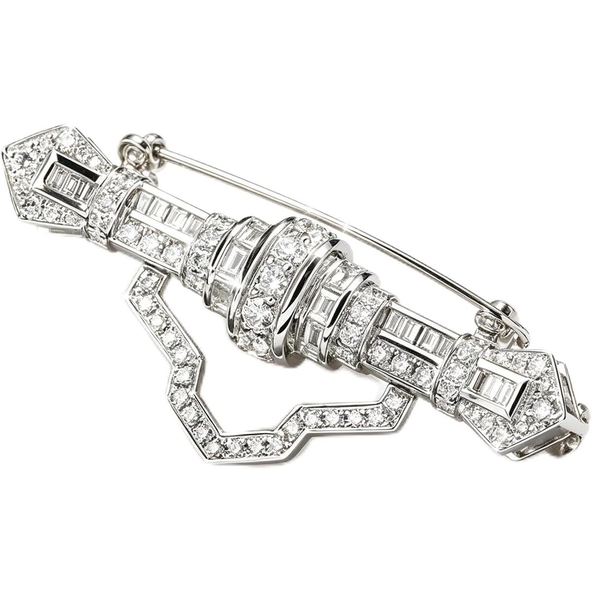 Zircon Bar Brooch White-Gold Plated Pendant Connector
