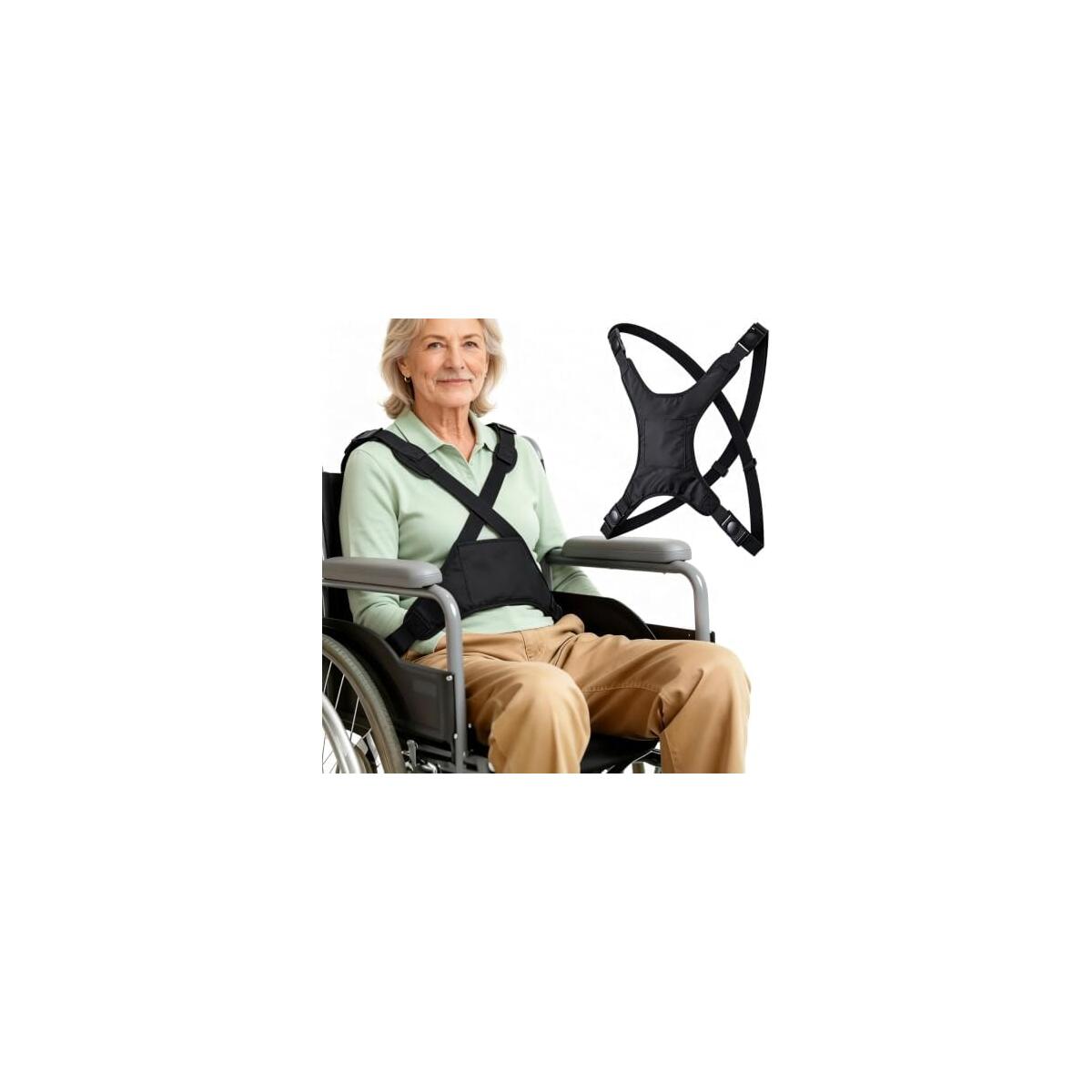 Wheelchair Safety Harness Vest with Storage Pocket, Quick Release | X-Shape Cross-Back Design, 90&deg; Rotatable Buckle, Manual/Folding/Electric, For Elderly & Disabled, 5-Step Easy Install