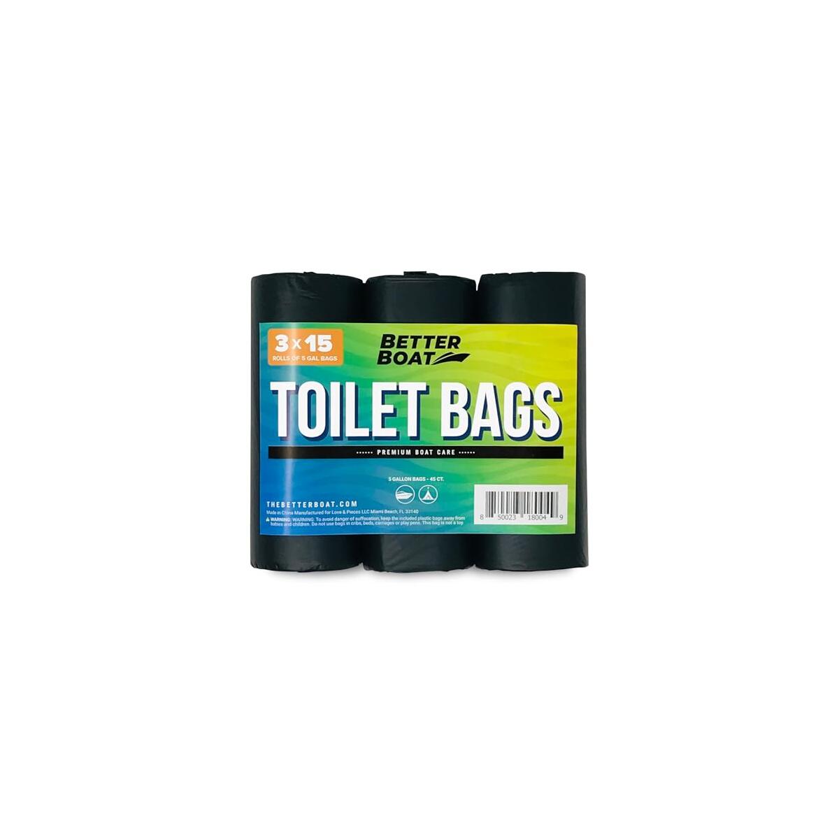 45 Portable Toilet Bags, Plant Based 8 Gallon for 5 Gallon Buckets Human Waste Bags for Camping, Boating, Car & Travel Composts, Fits Bucket Seat, Outdoor Use