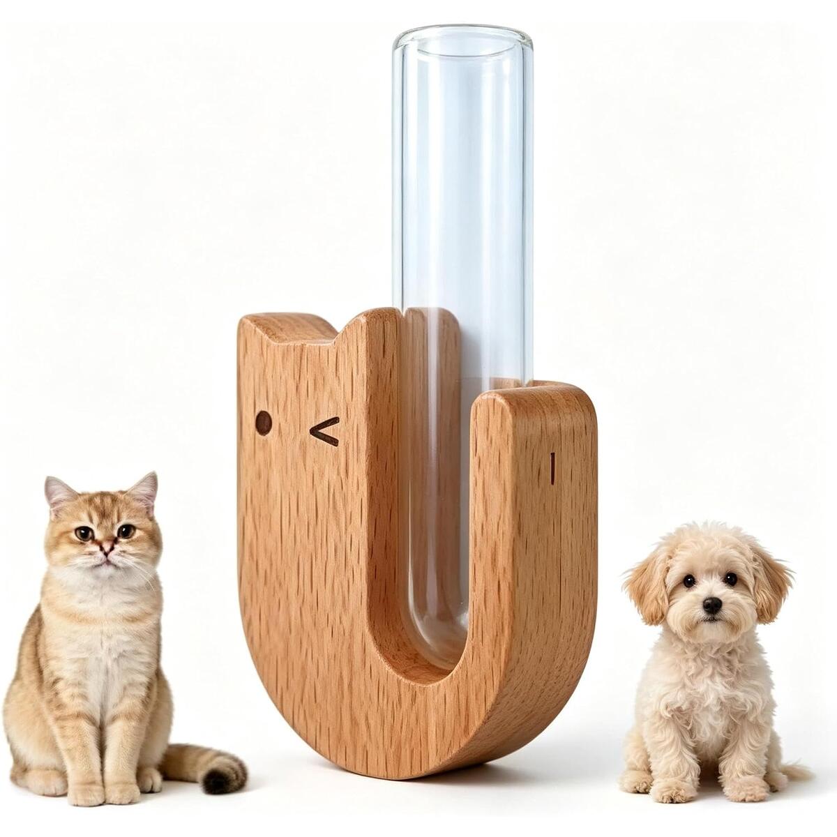 Wooden Cat Whisker Holder Fridge Magnet with Glass Tube