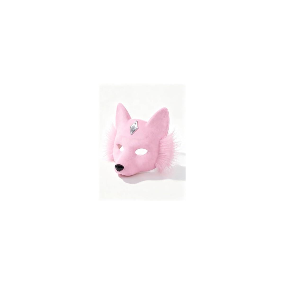 Pink Plush Fox Half Face Mask with Rhinestone Accent
