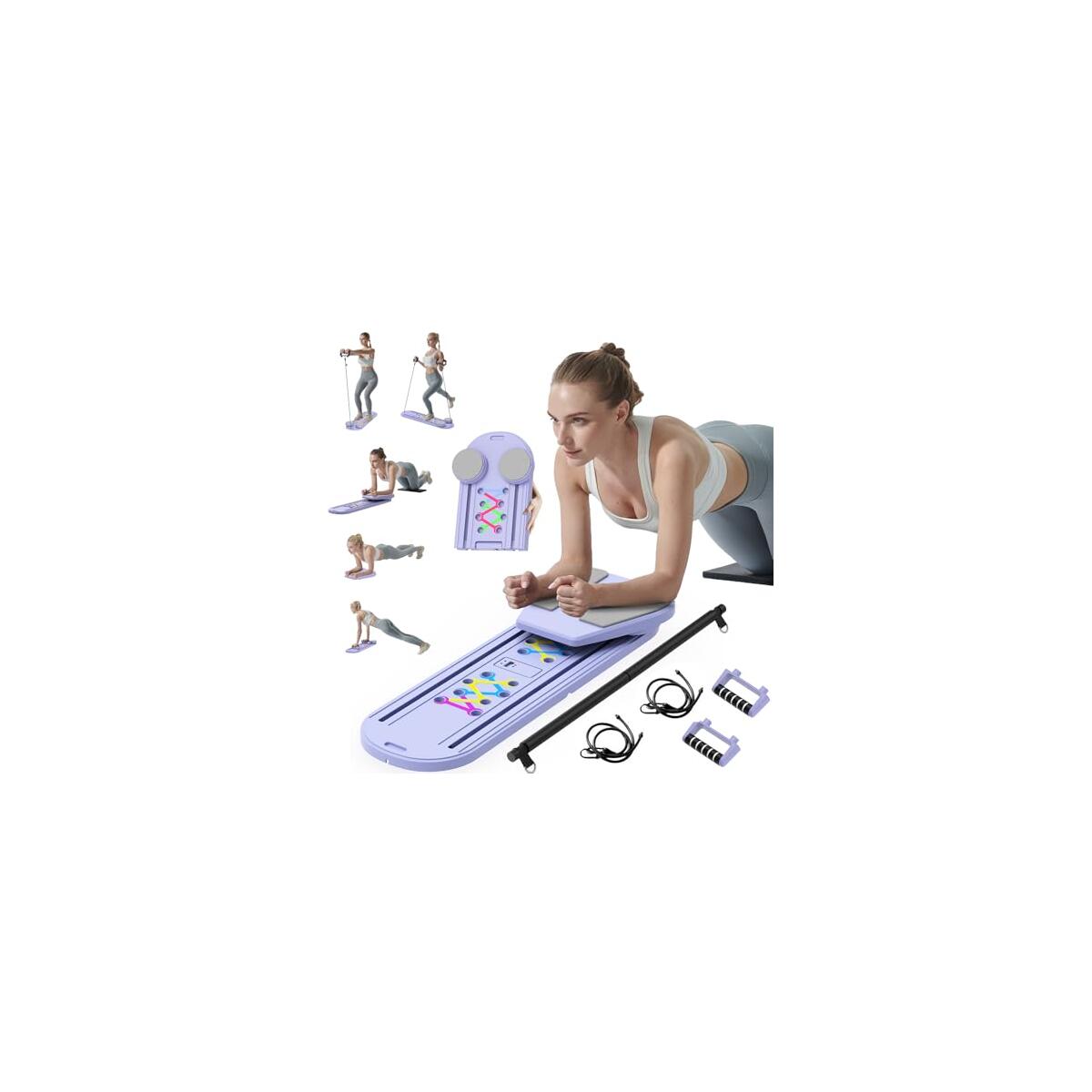 Pilates Board - 2025 Updated Pilates Reformer Machine Set, Multi-Purpose Foldable Pilates Reformer Board for Home, 6 in 1 Pilates Sliding Board, PURPLE