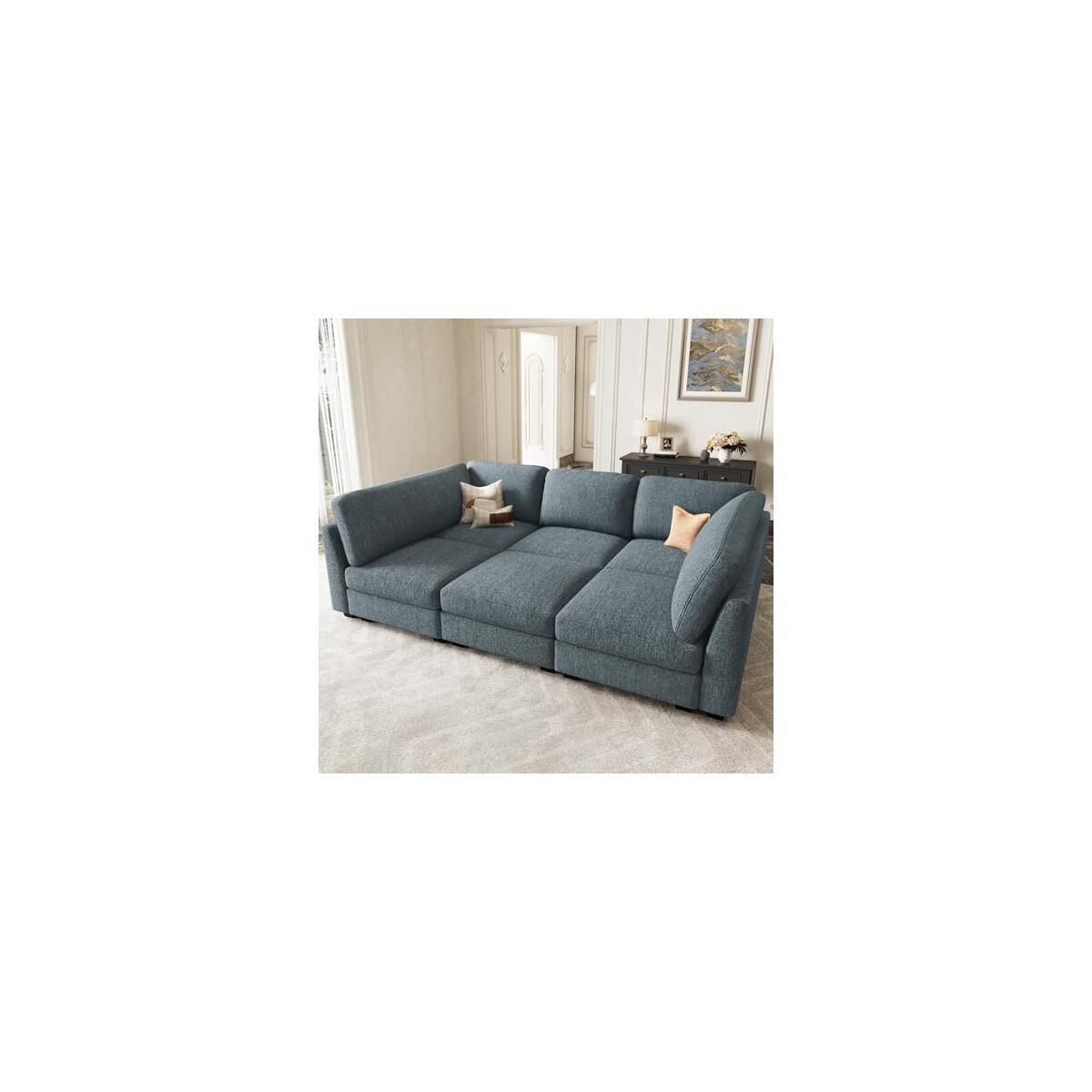 Belffin Sectional Sleeper Sofa Bed with Deep Seat Modular Sectional Cloud Sofa Couches for Living Room. Blue Grey Couch
