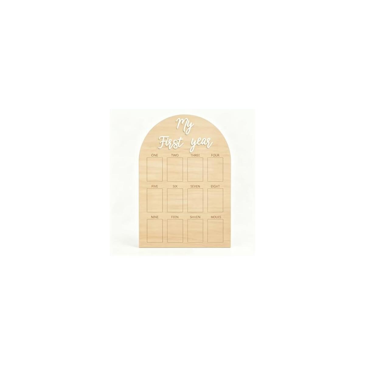 My First Year Photo Frame,wooden 12 month picture frame for baby first year, t 2x3 Inch Picture Holder With Hang Hooks, Desktop Display For Infant 0-12 Months, Birthday Party, Baby Birthday Keepsake Gift