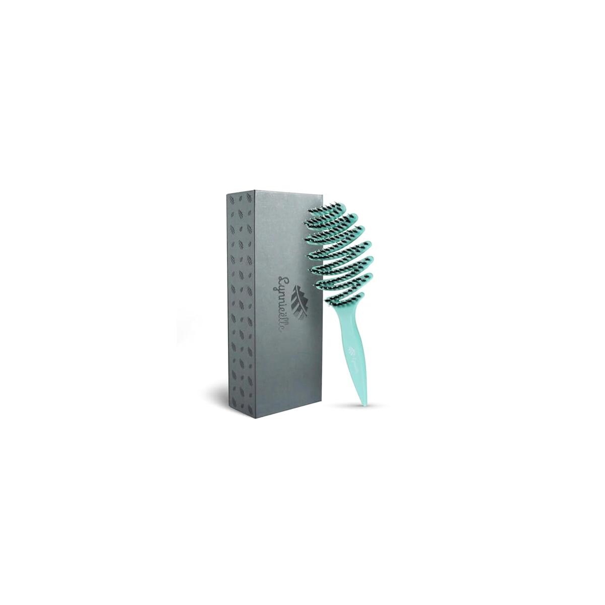 Boar and Nylon Bristle Hair Brush for Fine Hair - Ultimate Smoothing Vented Detangler Wet Brush for Women, A Great Gift, Aqua