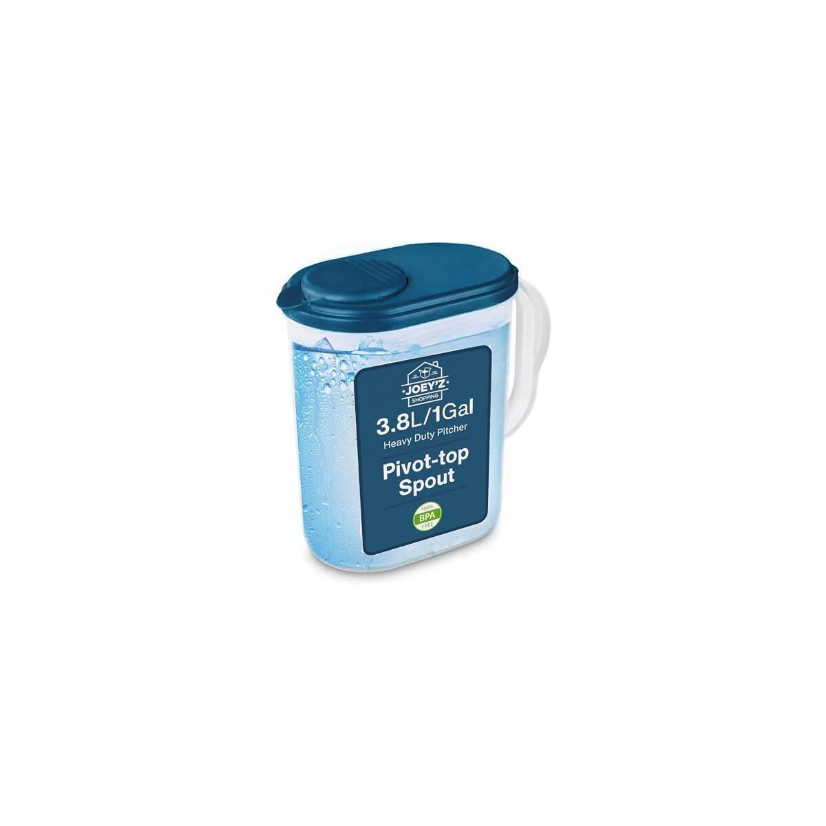 Water Pitcher with Lid 1 Gallon Slim Heavy Duty Plastic Measuring Pitcher with See Through Base, Leak Proof Spill Proof Lid w/Pivot Spout LidCover, BPA-free -Ideal for mixing, storing & serving