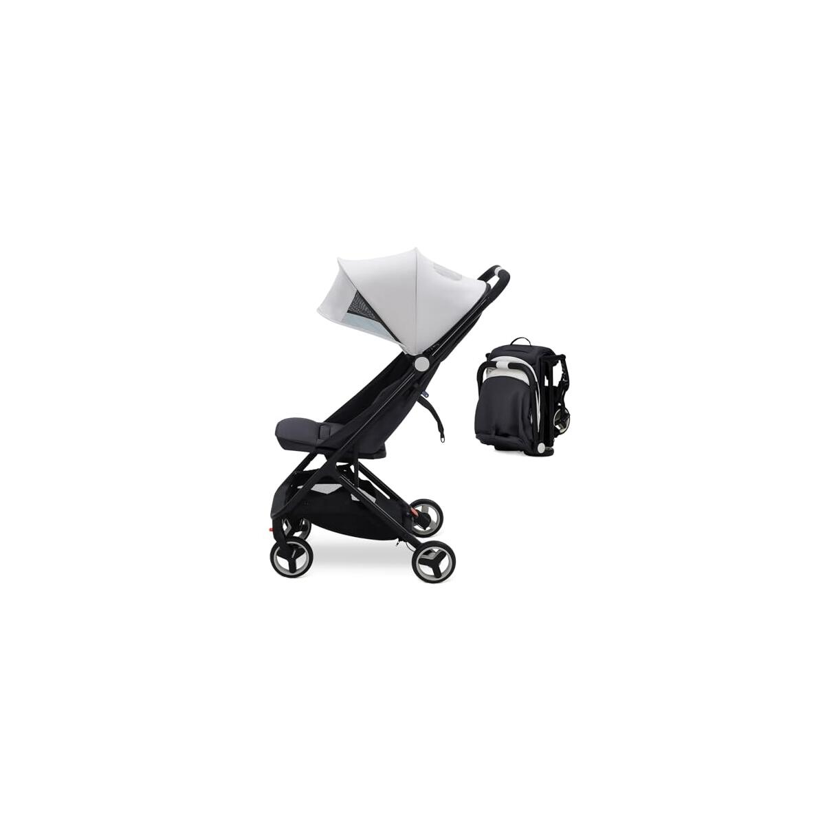 Lightweight Baby Stroller, Compact Umbrella Stroller with Adjustable Canopy/Footrest/Backrest, One-Hand Folding Newborn Infant Stroller for Airplane Friendly(Grey)