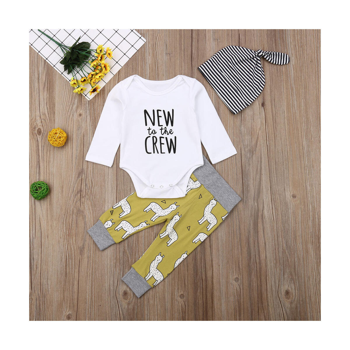 Newborn Baby Boy Girl New to the Crew Romper Pants Trousers Outfits Clothes Set