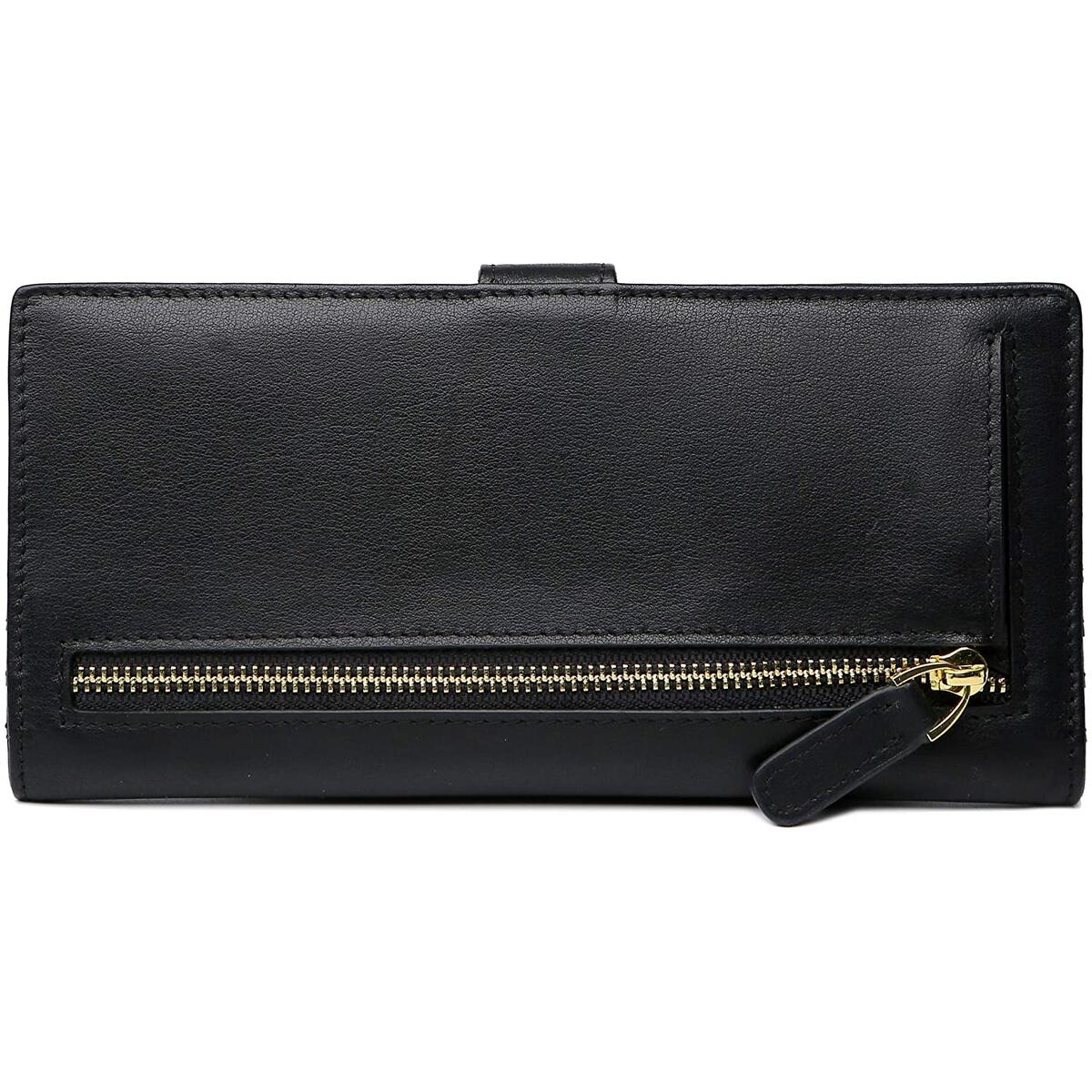Black ChinbelBay Ultra-Slim Genuine Leather RFID Blocking Simple Bifold Wallets for Women with Outside Zippered Coin Pocket