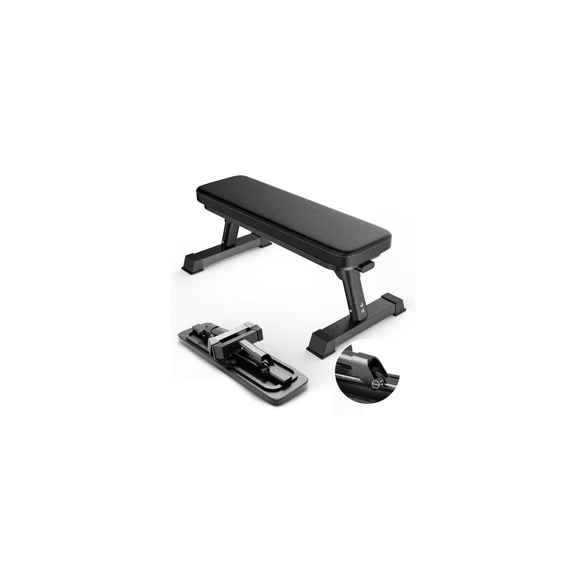 Finer Form Gym Quality Foldable Flat Bench for Multi-Purpose Weight Training and Ab Exercises - Free PDF Workout Chart Included