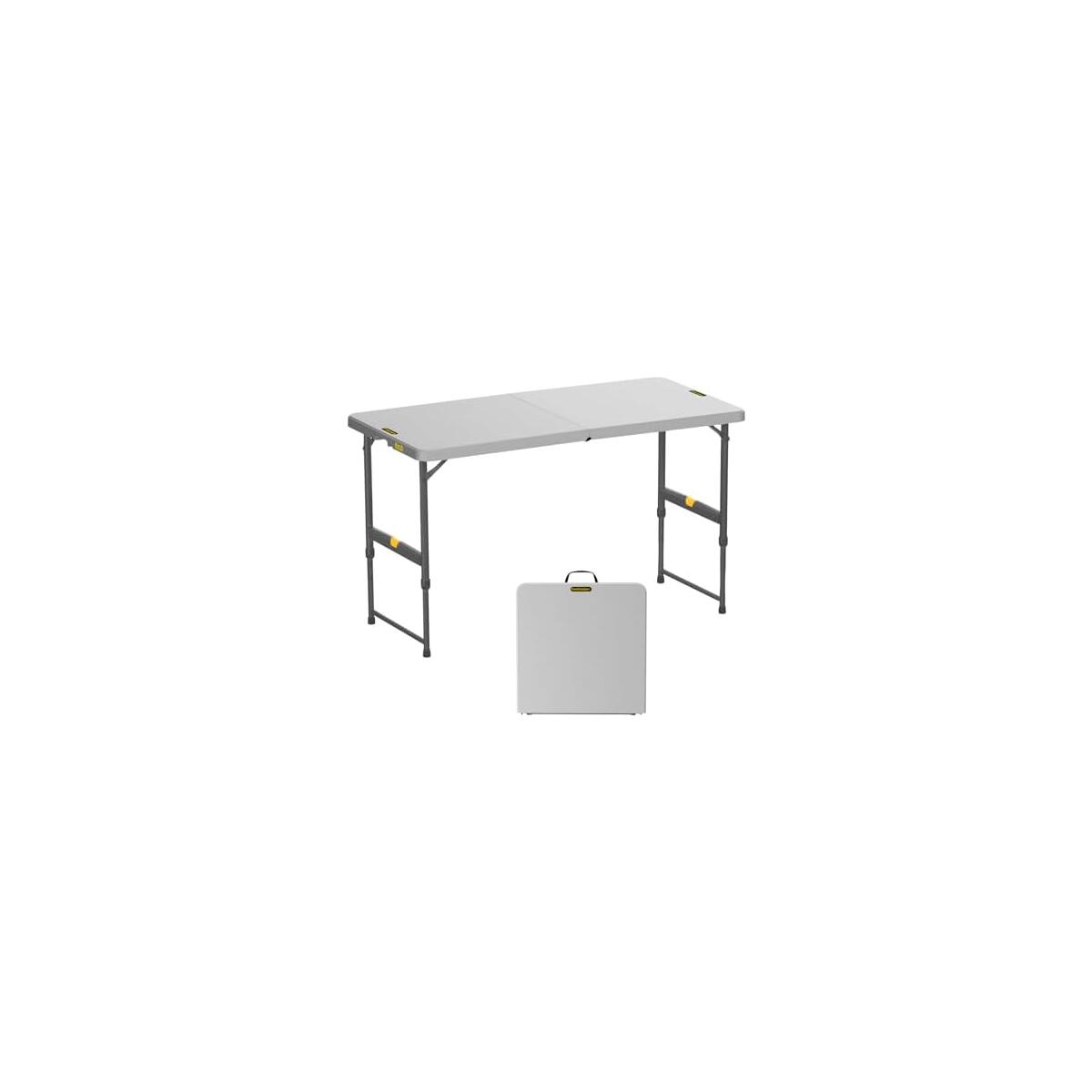 FanttikOutdoor Folding Table 4 Foot, Effortless Quick Adjustable Height Foldable Small Card Table, Fixing Lock, Stable for Party Dining Events Picnic Indoor Outdoor Camping, 1 Pack, Zeta X4 Pro Grey