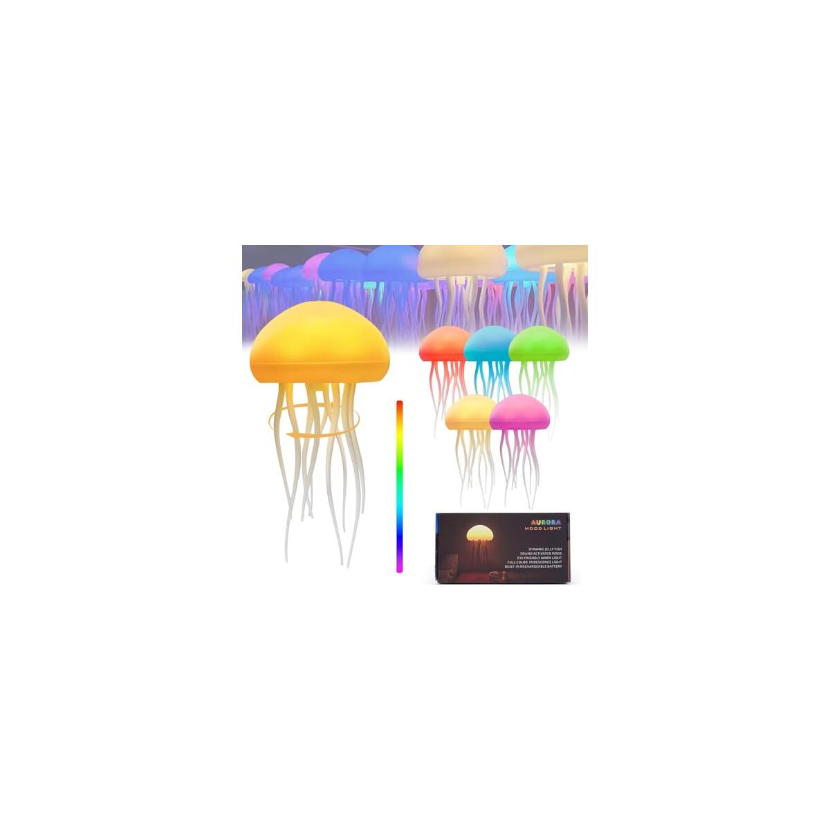 Jellyfish Lamp, RGB Gradient Jellyfish LED Night Light Voice Control Rechargeable, Type-C Table Cute Bedside Lamp with Touch Sensor for Bedroom (Hanging + Base)