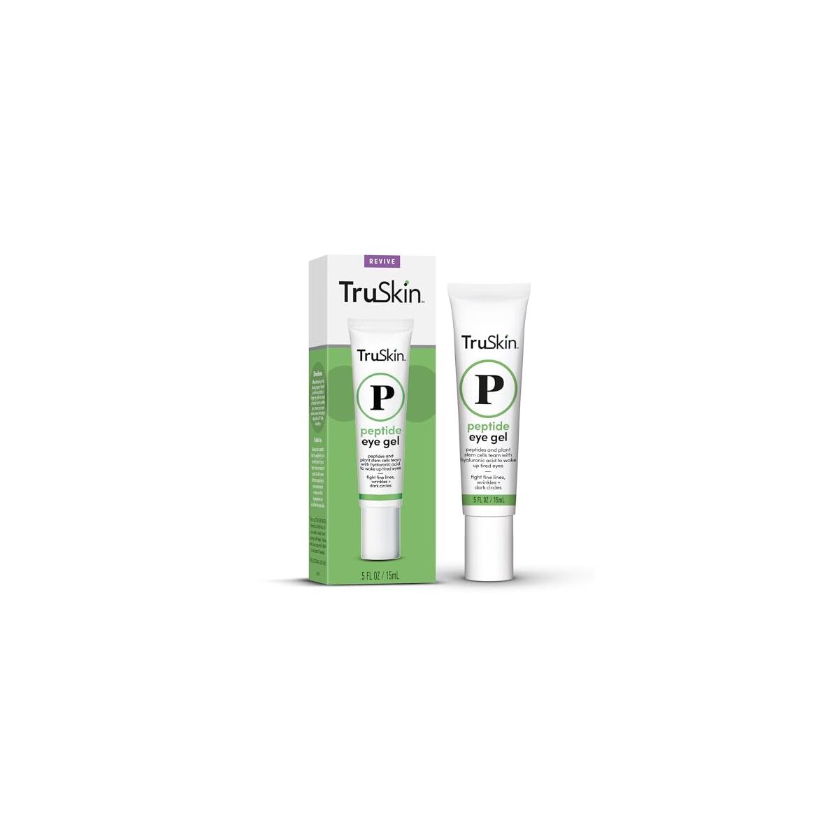 TruSkin Peptide Eye Gel – Improve Look of Dark Circles & Lines for Brighter-Looking Eye Area – Under Eye Care with Peptides, Plant Stem Cells, Hyaluronic Acid – Wake Up Tired Eyes, 0.5 fl oz