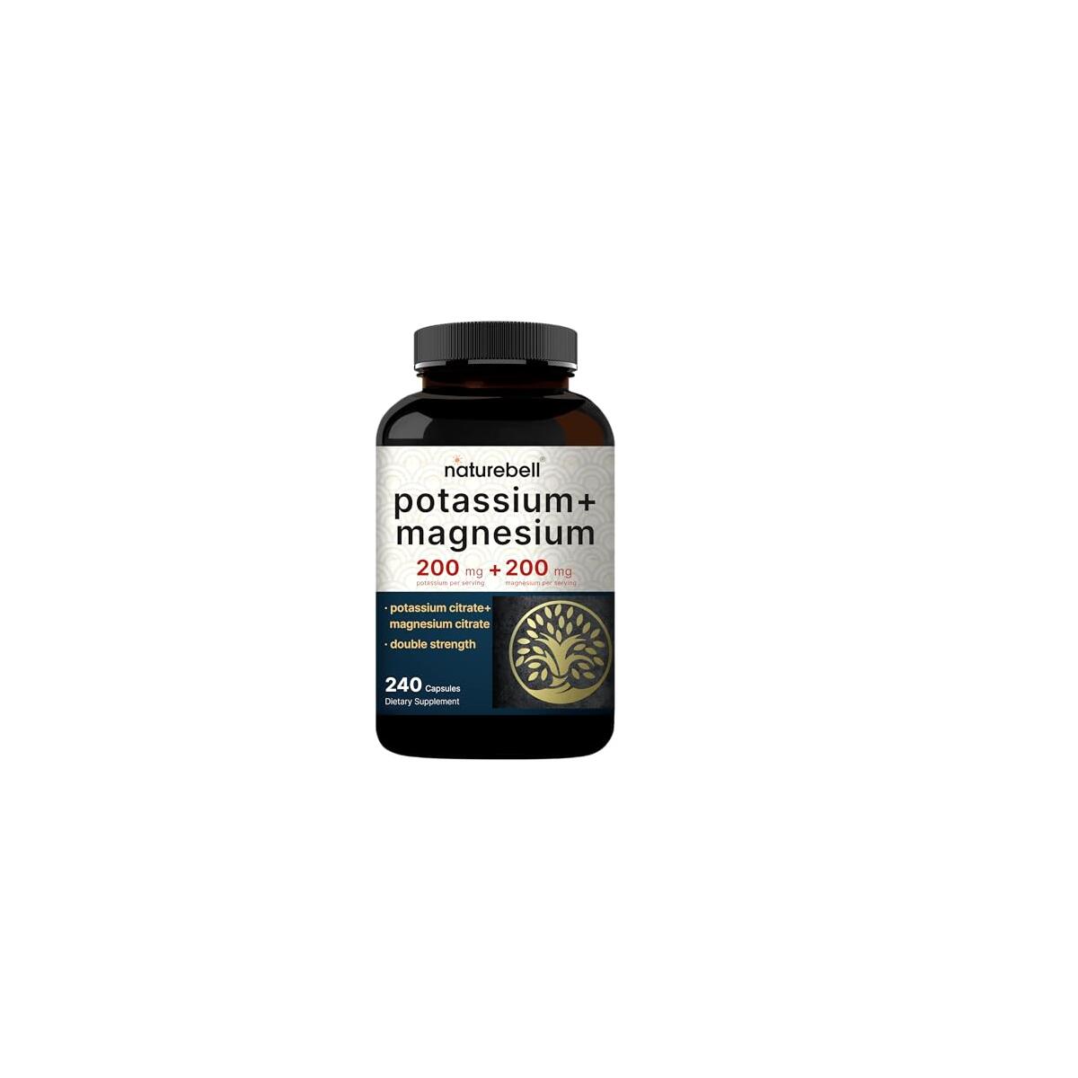 Naturebell Potassium Magnesium Electrolyte Powder Capsules | 200mg Potassium + 200mg Magnesium Citrate | Muscle, Heart & Hydration Support | Keto & Carnivore Friendly | No Sugar, Non-GMO