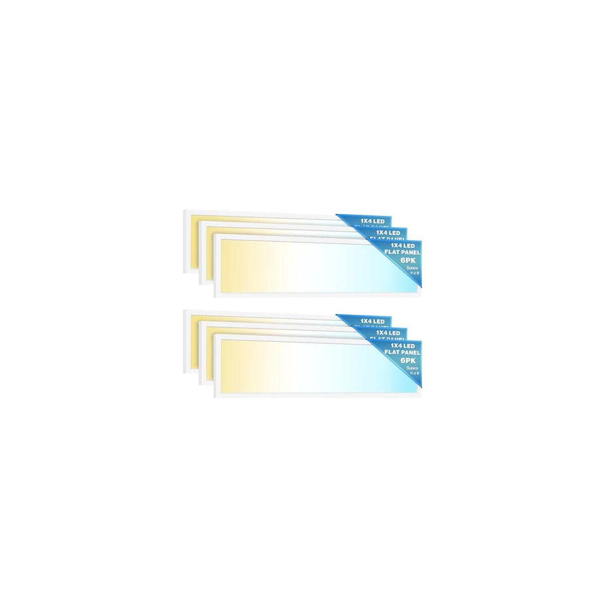 Sunco Lighting 6 Pack 1x4 LED Flat Panel Light, Dual Selectable CCT 3500K/4000K/5000K & Selectable Wattage 30W/40W/46W, 5700LM, 0-10V Dimming, Matte White Drop Ceiling Fixture - ETL, DLC