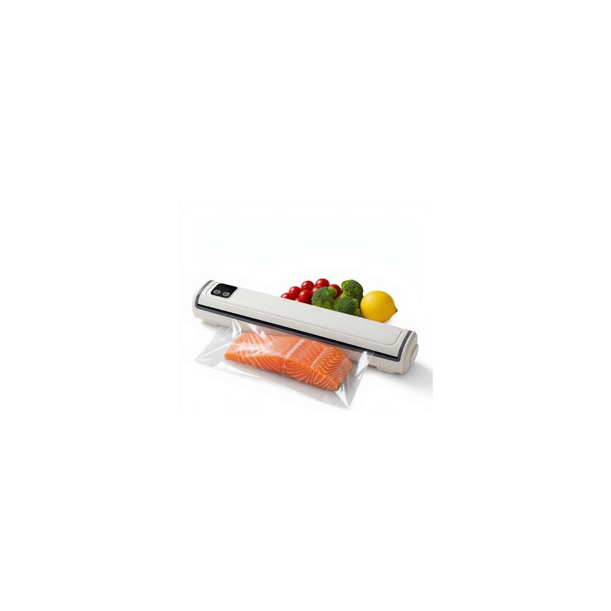 Vacuum Sealer with Compact Build, One-Touch Automatic Sealing Cycle (10-20 Seconds), Dry/Moist/Wet/Cold Food Modes, Includes 10 Vacuum Sealer Bags and Built-in Cutter for Easy Length Adjustment