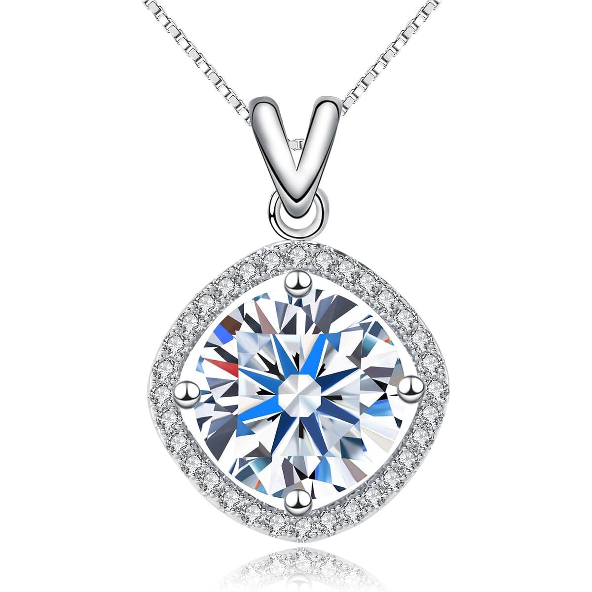 5 Carat Moissanite Pendant Necklace 18K White Gold Silver Plated Necklace with Moissanite D Color Ideal Cut Diamond Necklace
