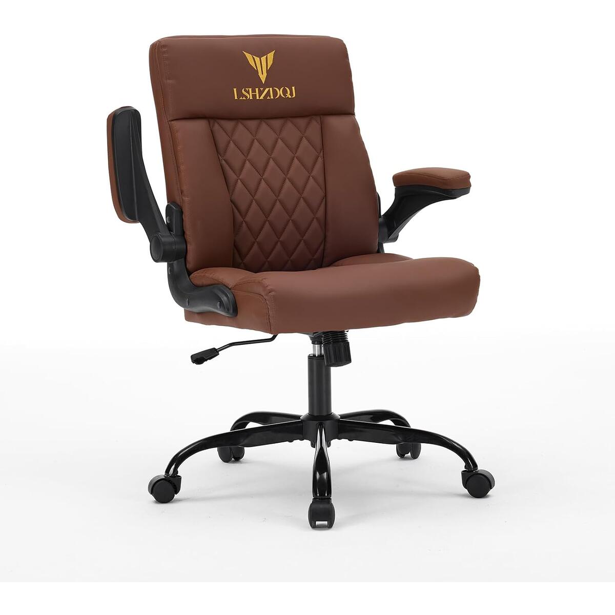 Executive Office Chair with 90&deg; Flip-Up Arms, PU Leather Desk Chair Brown
