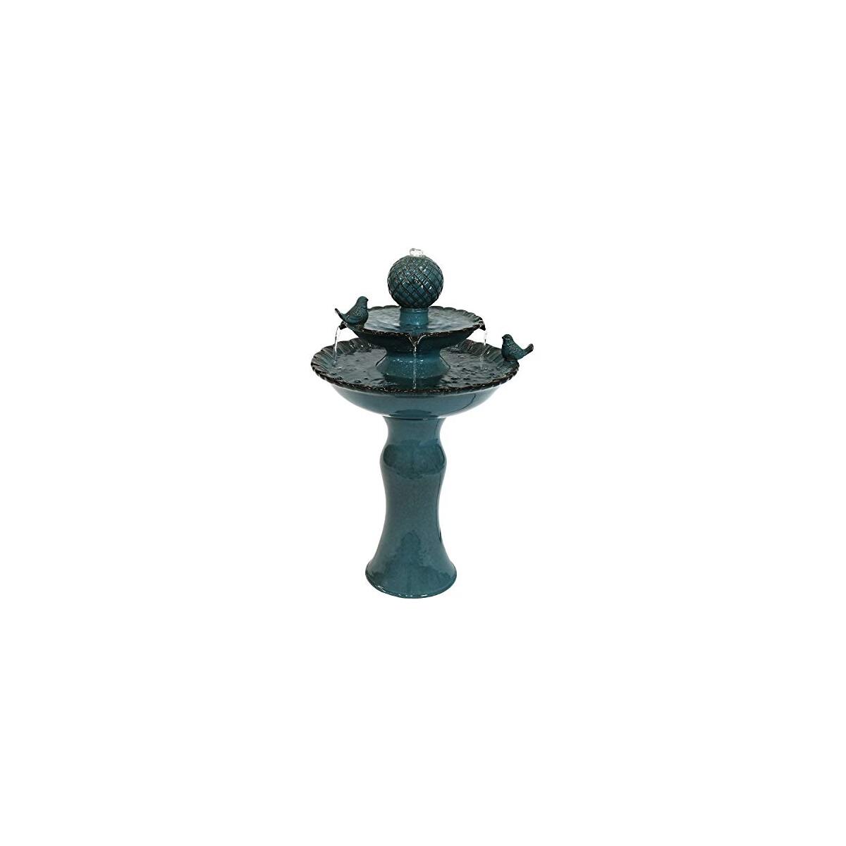 Sunnydaze 27" H 2-Tier Ceramic Water Fountain - Outdoor Water Feature for Patio, Yard, Balcony - Garden Fountain - Blue