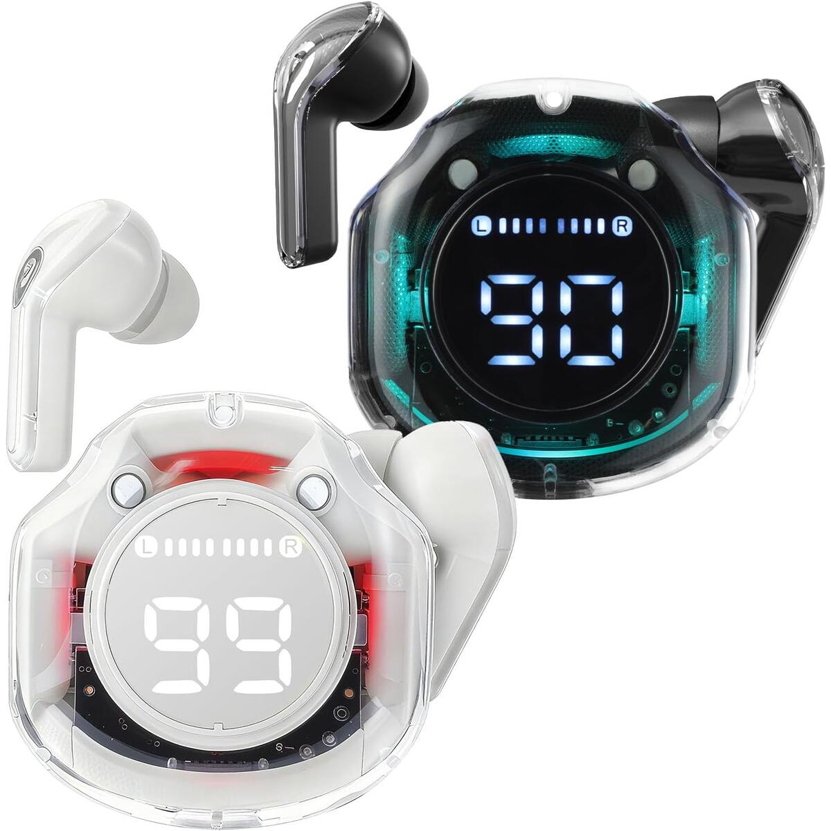 Wireless Bluetooth Earbuds 2-Pack, Black + White Dual Color, with Charging Case, Crisp Call Quality, Quick Pairing for iPhone Android, Lightweight for Gym, Running & Daily Listening