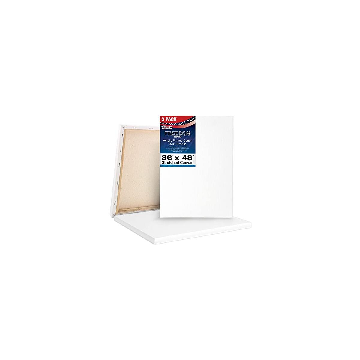 U.S. Art Supply 36 x 48 inch Stretched Canvas 12-Ounce Triple Primed, 3-Pack - Professional Artist Quality White Blank 3/4