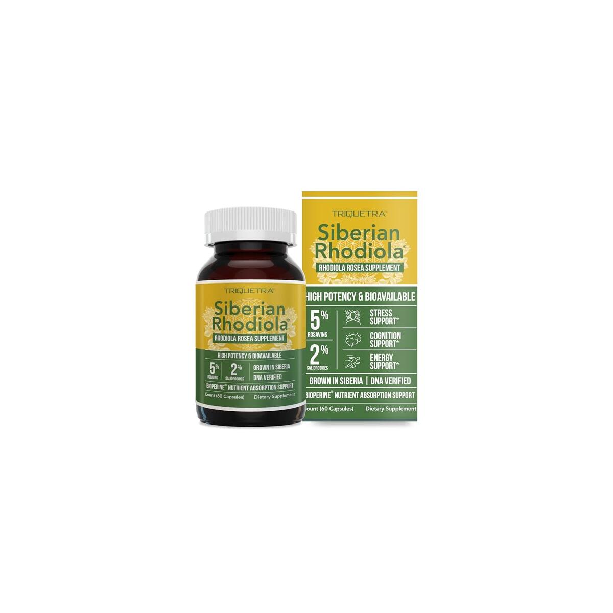 Max Strength Siberian Rhodiola&reg;: Rhodiola Rosea 5% Rosavins, 2% Salidroside & BioPerine&reg; for Enhanced Absorption &ndash; Helps Support Stress, Energy & Focus* &ndash; Grown in Siberia, DNA Verified (60 Capsules)
