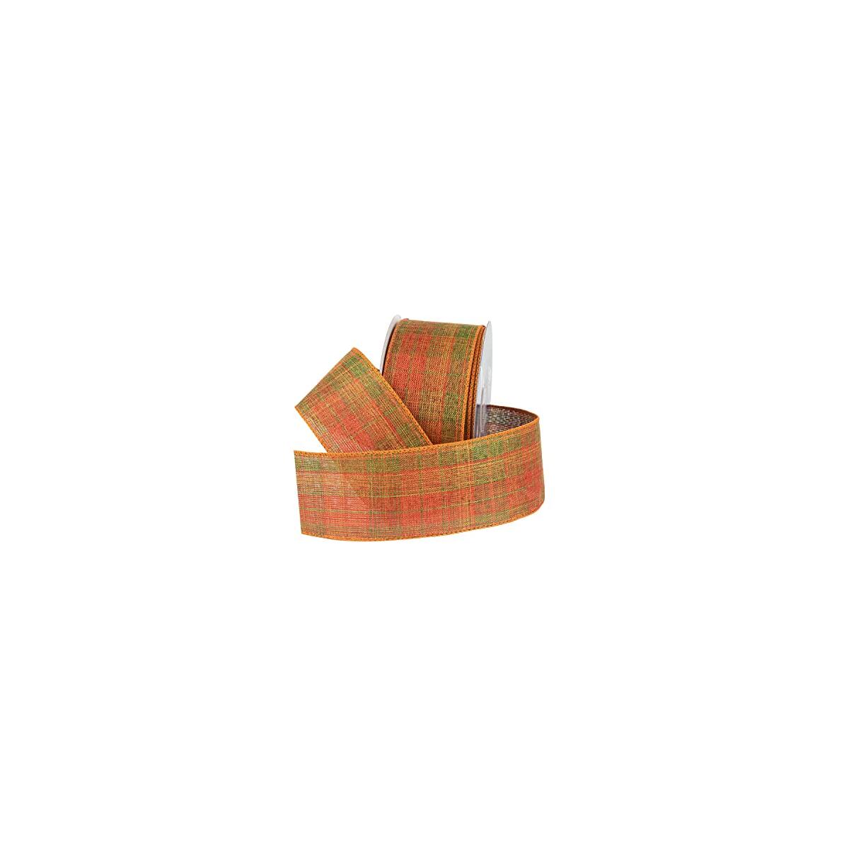 Royal Imports Fall Checkered Plaid Orange/Green Wired Ribbon, for Thanksgiving, Halloween and Harvest Decor, Bow Making, Gift Wrapping, Wreaths, 2.5" Wide (#40) - 25 Yard Roll (75 Ft)