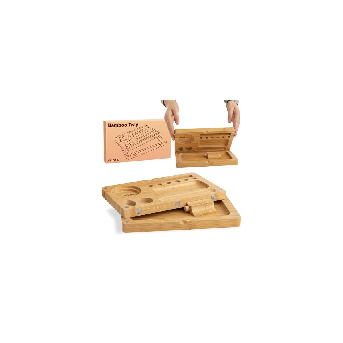 Foldable Bamboo Tray with Magnetic Lid - Durable, Easy to Clean - Portable, Perfect for Home Storage or Travel, Decorative-Tray - Gifts for Him - 8.5" x 5"