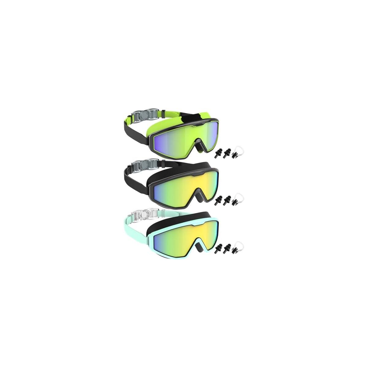 NSSIW Swim Goggles Swimming Kids-Goggles: Anti Fog No Leak with Nose Clip Earplugs for Girls Boys Youth 6-14 3 Pack