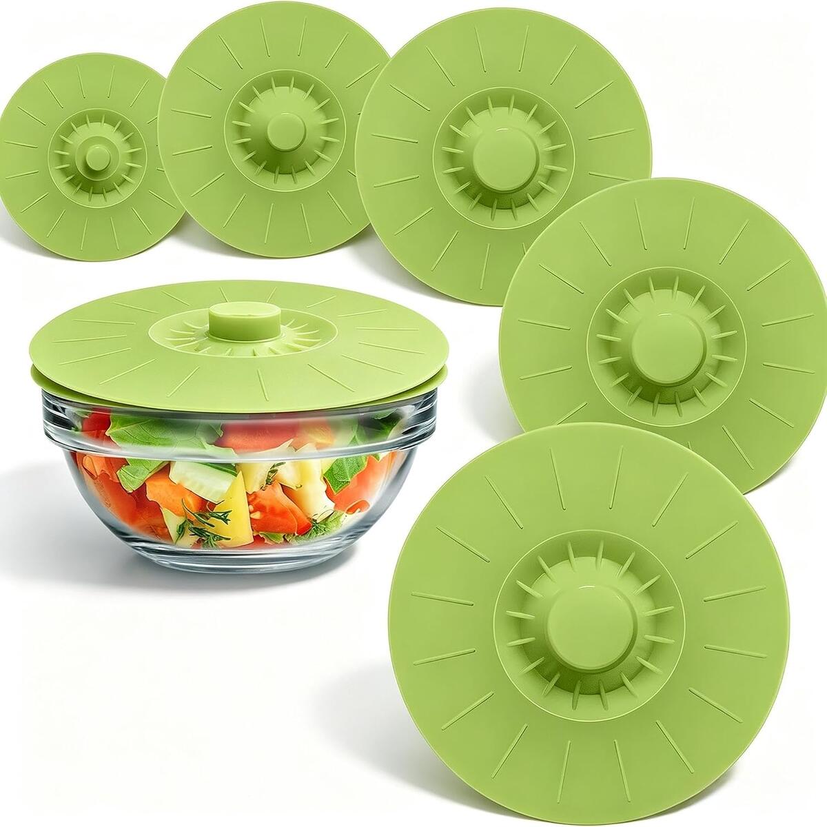 Silicone Lids for Bowls 5 Pack in Green, Multi-Size