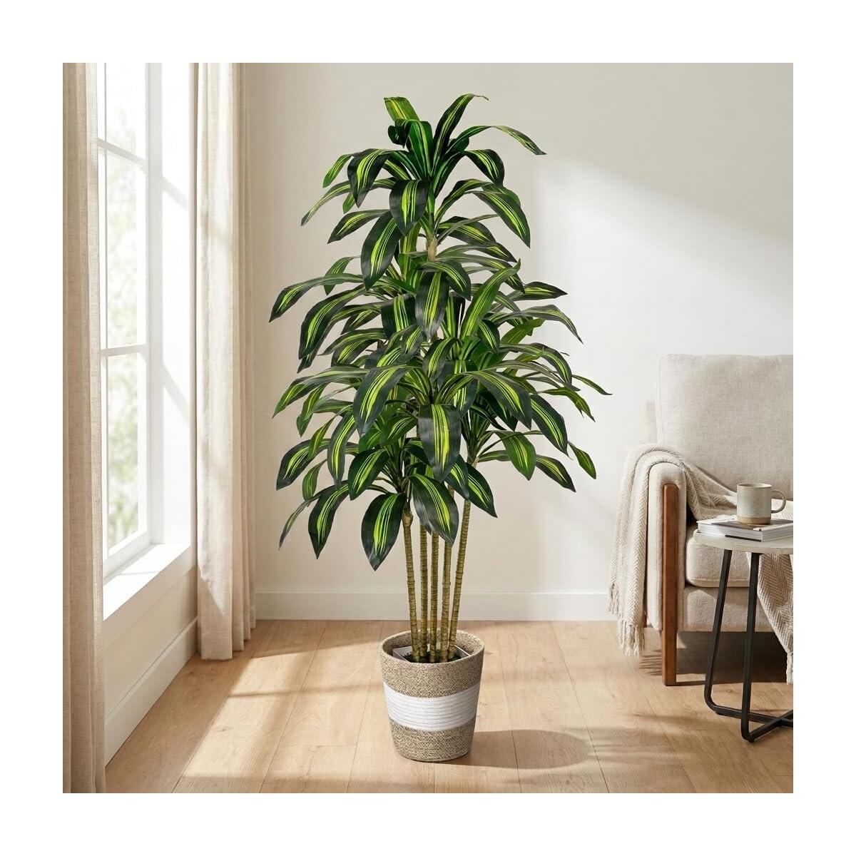 Artificial Dracaena Tree 5FT Tall Fake Plant with Planter&Basket