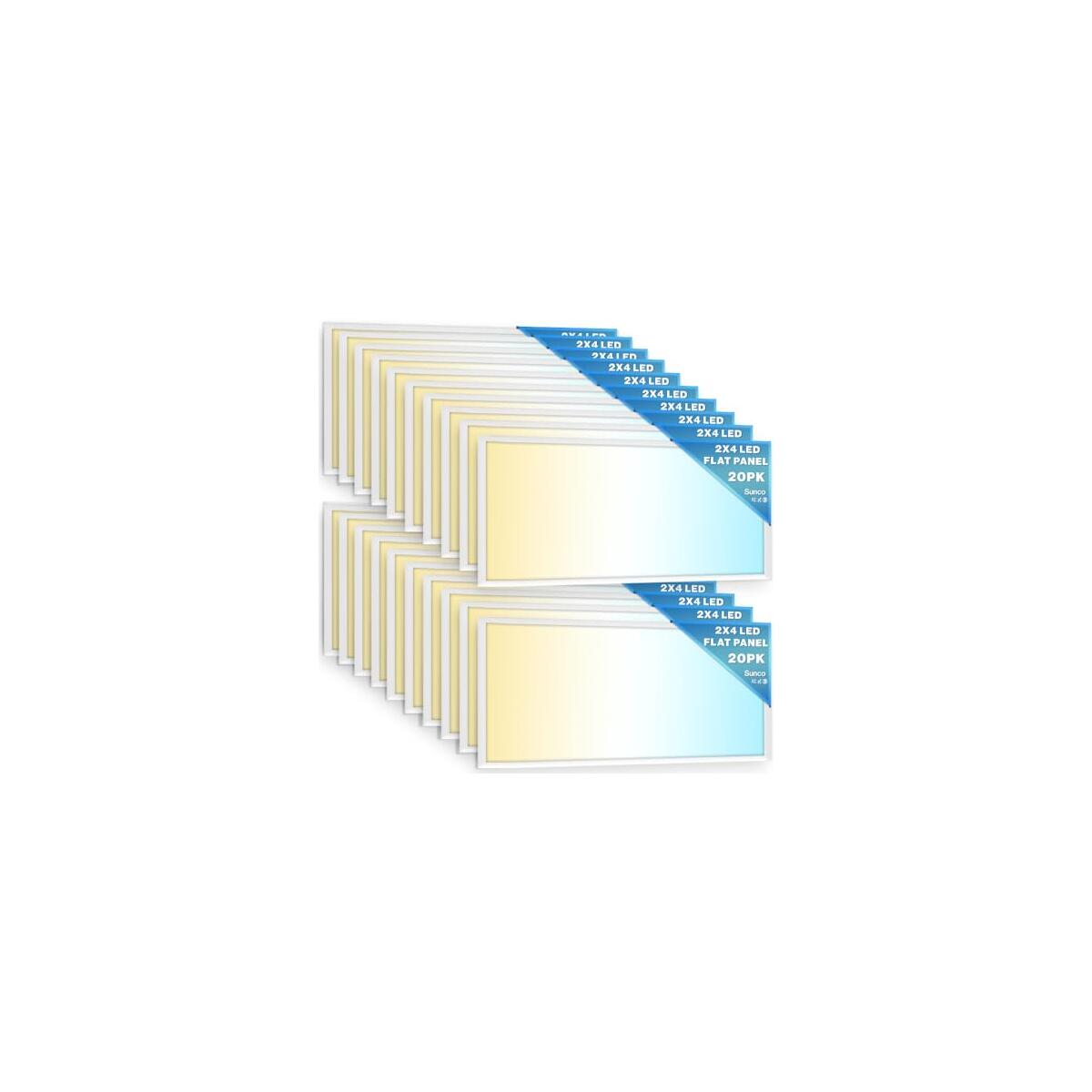 Sunco 20 Pack 2x4 LED Flat Panel Light Drop Ceiling Office Fixture, 6500 LM, Selectable Features, 30W/40W/50W, 4000K/5000K/6000K, Dimmable (0-10V), Surface or Suspension Mount, Dustproof ETL.