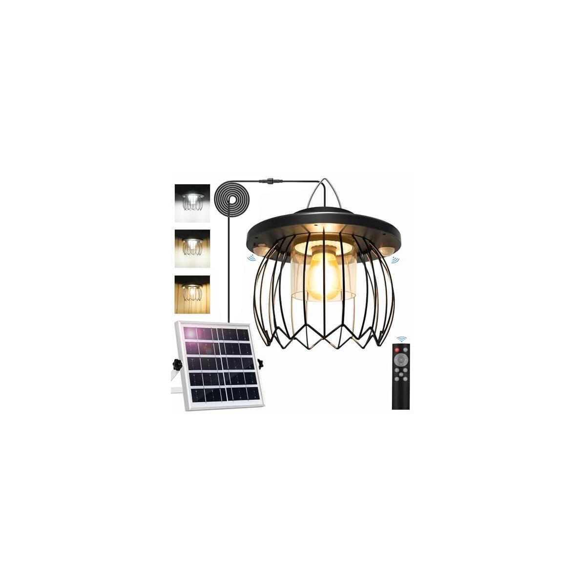 Solar Pendant Lights for Outdoor and Indoor,Solar Powered Shed Light, Motion Sensor, Remote Operated, 5 Mode Options, Warm & Cool White, Waterproof for Garage, Patio, Garden, Barn
