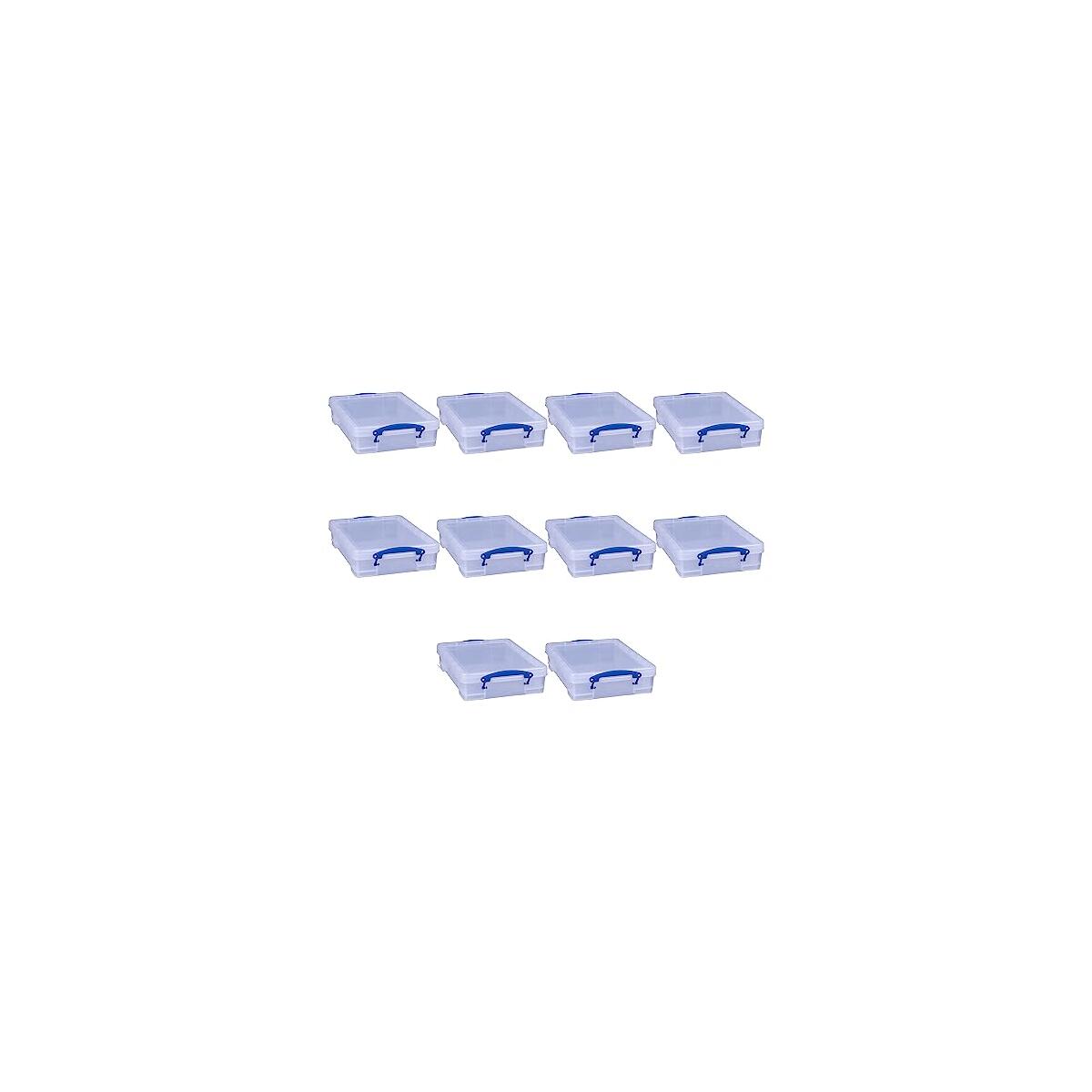 Really Useful Box 4 Liter Plastic Storage File Box Container with Snap Lid and Clip Lock Handles for Office Organization and Storage, Clear (10 Pack)