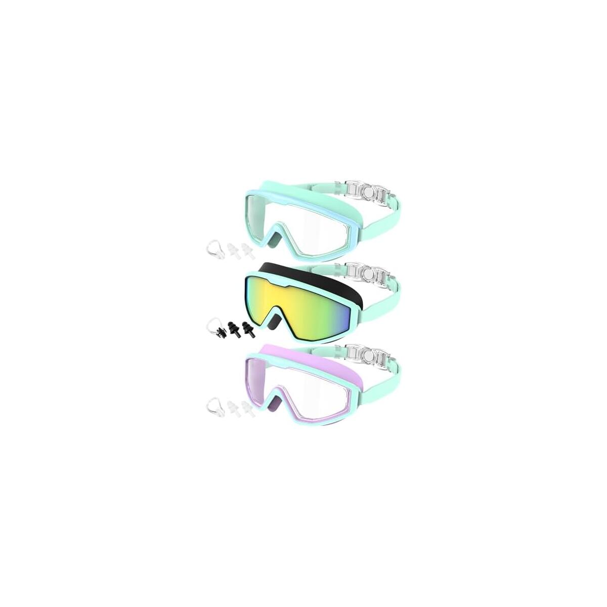 Kids Swim Goggles, 3 Pack Swimming Goggles for Kids 4-16, Anti-Fog UV Protection Pool Glasses for Boys Girls