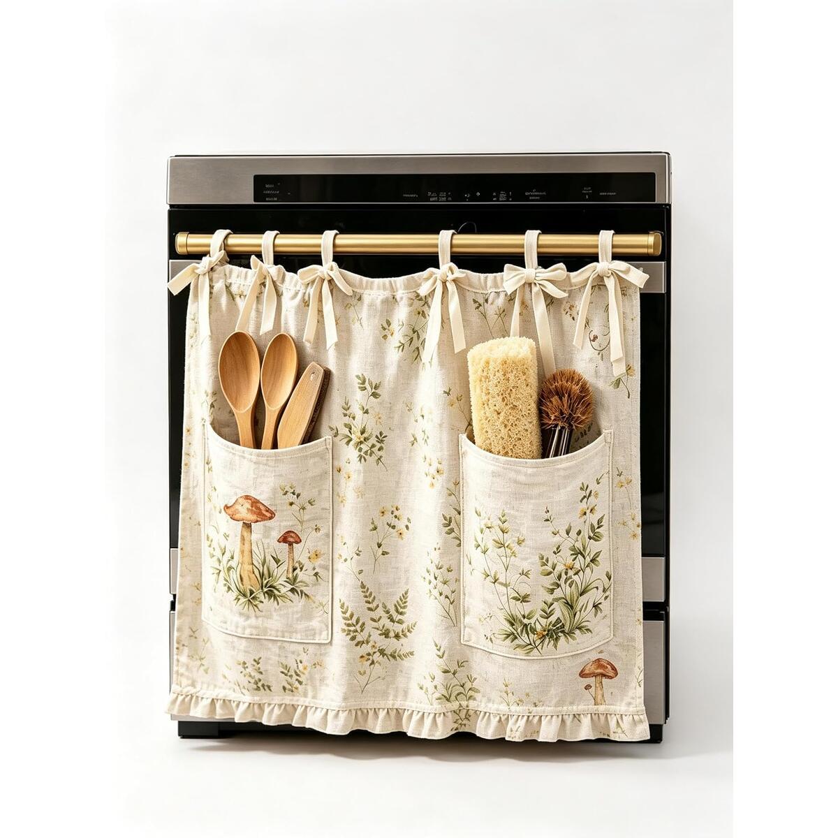 Oven Skirt Curtain with Pockets, Ribbon Ties & Ruffled Trim