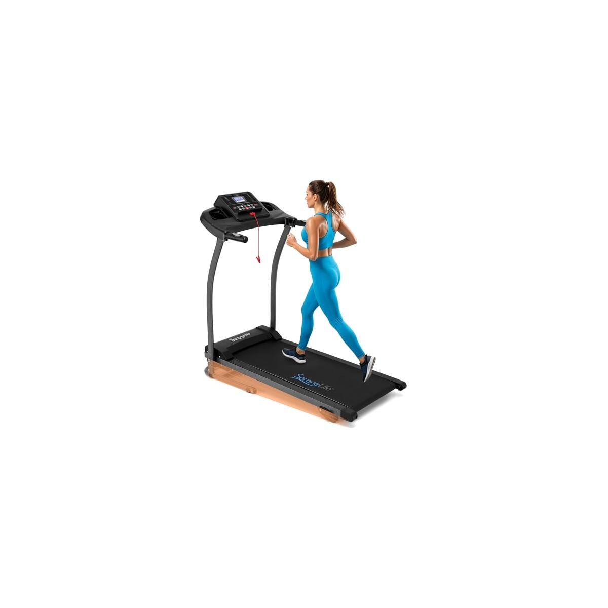 SereneLife Electric Folding Treadmill Exercise Machine - Smart Compact Digital Fitness Treadmill Workout Trainer w/Bluetooth App Sync, Manual Incline Adjustment, for Walking, Running, Gym