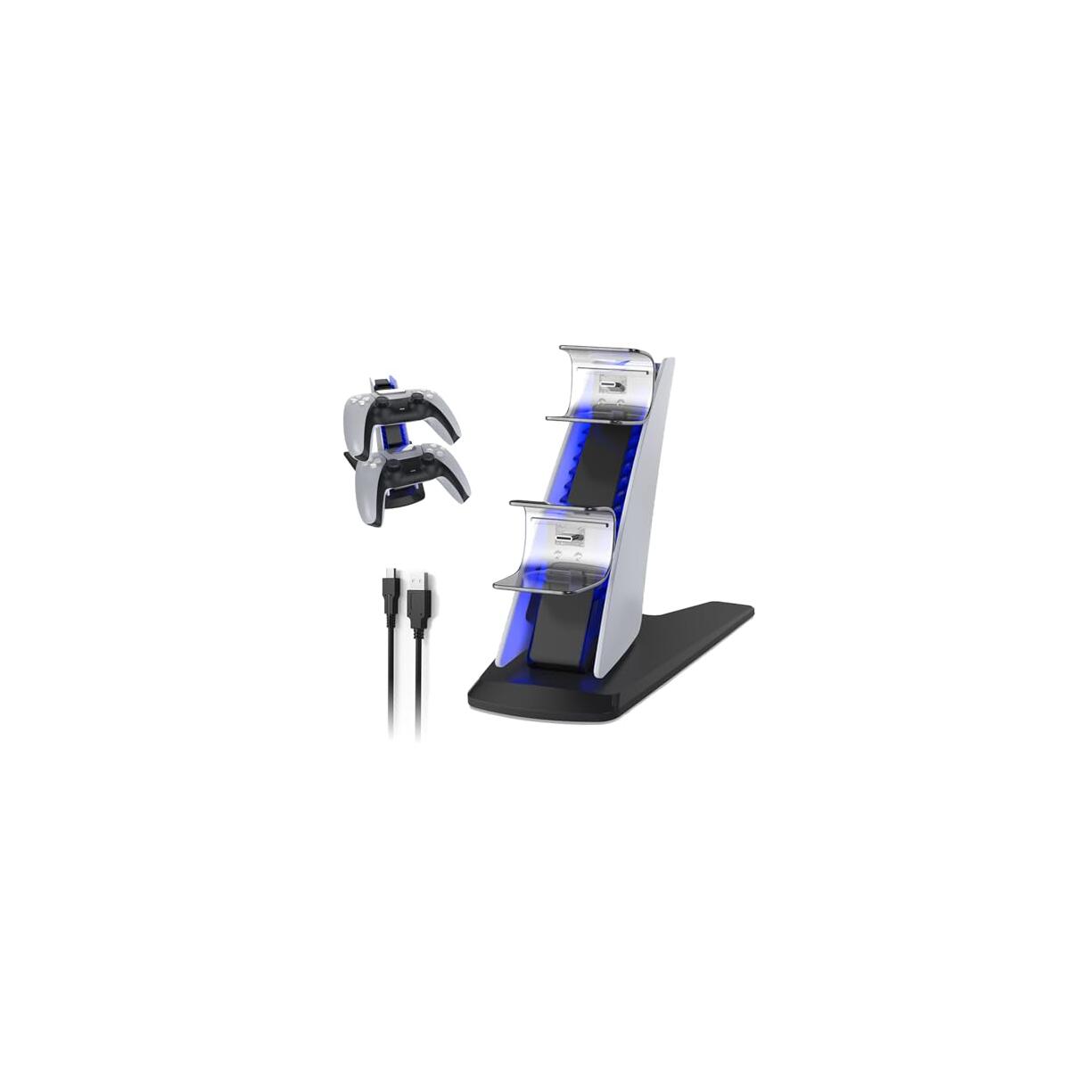 PS5 Charging Station with Blue LED Light – Fast Charging Dock for PS5 Controllers, Dual Charging Ports with Charger Cable, Compact & Sleek Design Charging Stand for Controllers